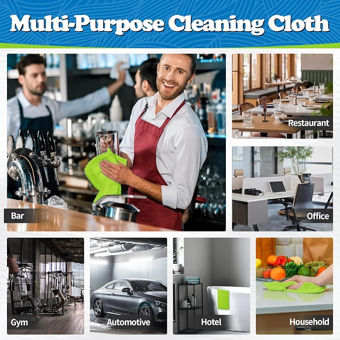 FIXSMITH Microfiber Cleaning Cloth, Shop Towels Bulk, 24 Pack Green Microfiber Towels for Cars, All-Purpose Absorbent Cleaning Rags, Dust Cloth for Automotive, Mechanic, Garage, Bar, 12 x 11 inch - Image 7