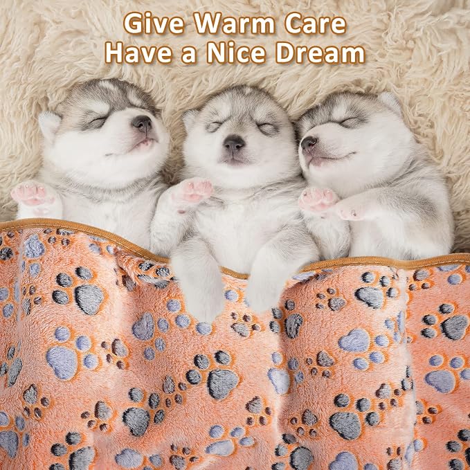 Tegeme 12 Pcs Pet Blankets 23 x 16 Inch Soft Fluffy Fleece Dog Cat Warm Paw Print Pattern Blankets Flannel Throw for Pets Dog Puppy Cat(Dark Gray, White, Camel) - Image 7