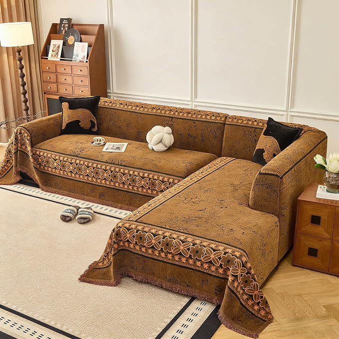 STACYPIK Vintage Floral Coffee Couch Cover for Sectional, Botanical Jacquard Sofa Cover for 2 Cushion Couch Farmhouse Sofa Slipcover Blanket Reversible, Pet Furniture Loveseat Couch Protector-71X118IN - Image 9