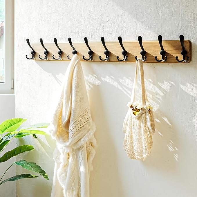 Dseap Coat Rack Wall - Heavy-Duty 38-1/4" Long, with Reinforced 10 Custom Tri-Hooks, Solid Wood Wall Hanger for Coats Hat Jackets - Rustic Farmhouse Entryway Hallway Storage, Weathered Brown & Black - Image 7