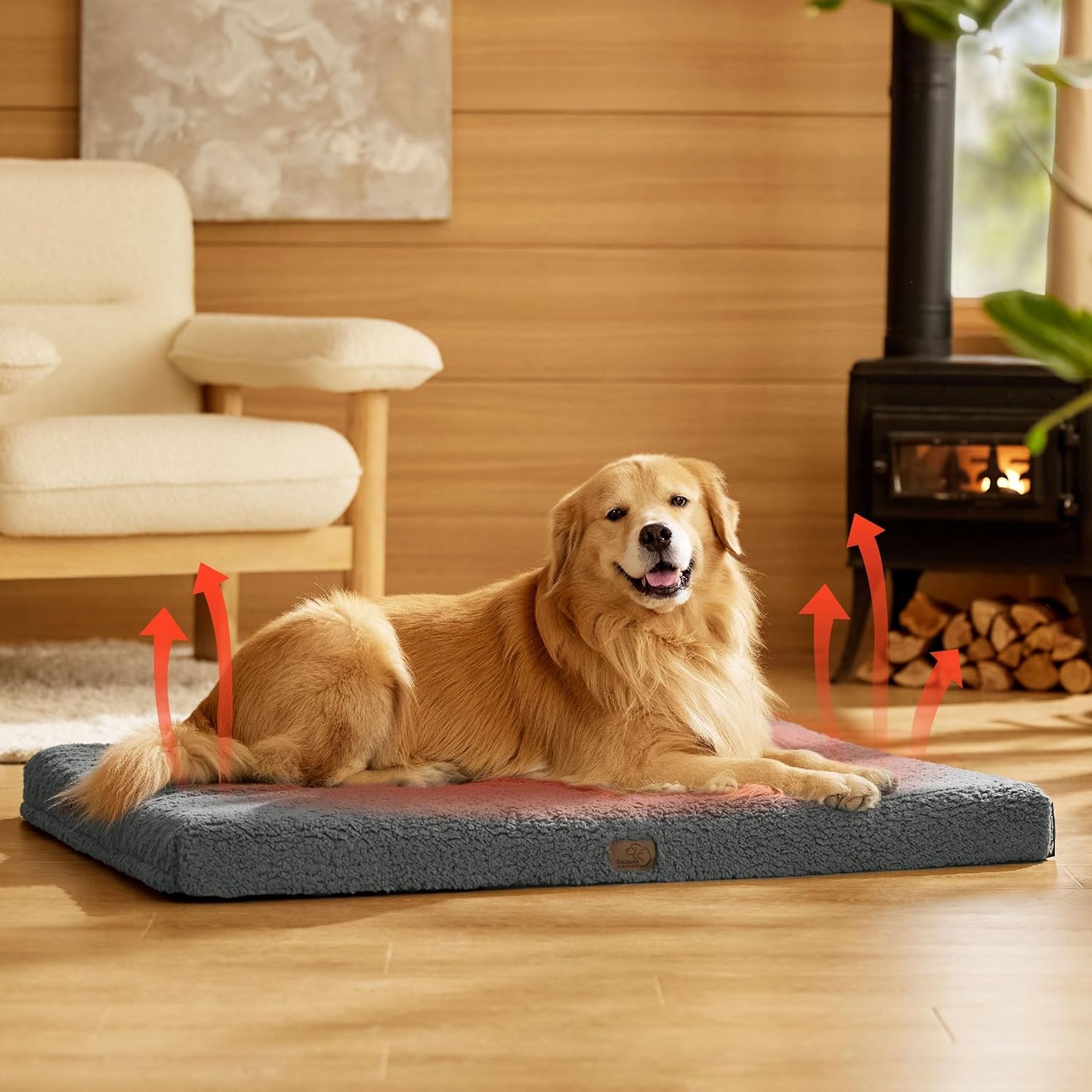 Bedsure Self Warming Dog Beds Large Sized Dog - Extra-Large Orthopedic Waterproof Puppy Bed with Removable Washable Cover, Egg Crate Foam Pet Mat, Suitable for Pet Up to 100 lbs