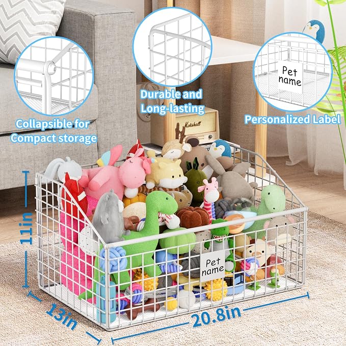 Indestructible Dog Toy basket, Large Toy Box for Dogs,Pet Toy Bin Dog Metal Basket for Toys, Toy Storage Organizer, Toy Box for Living Room Area (White) - Image 8