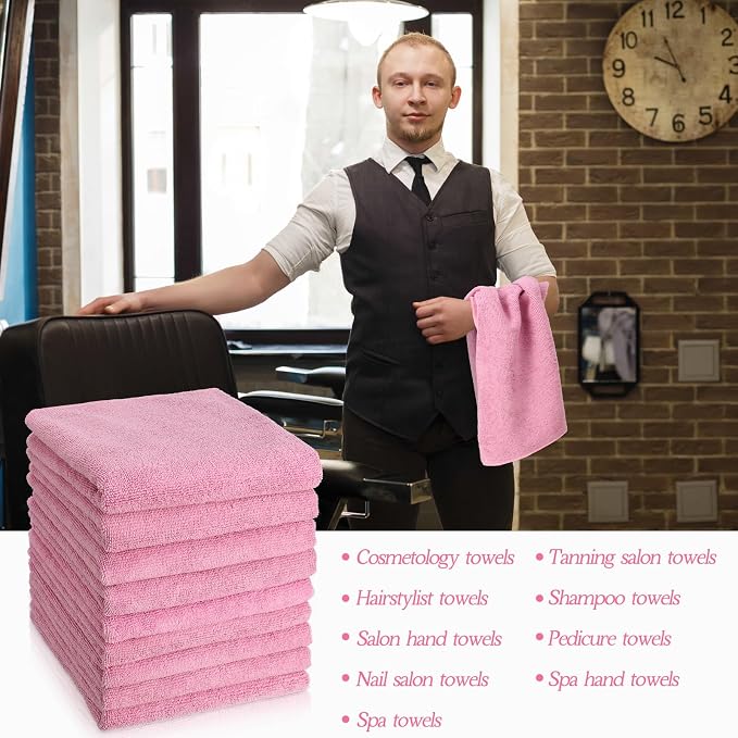 Shimeyao 40 Pack Bleach Proof Towels Microfiber Absorbent Resistant Hair Hand Towels Bulk Quick Dry for Barber Gym Bath Spa Shaving (Pink,16 x 29 Inch) - Image 7