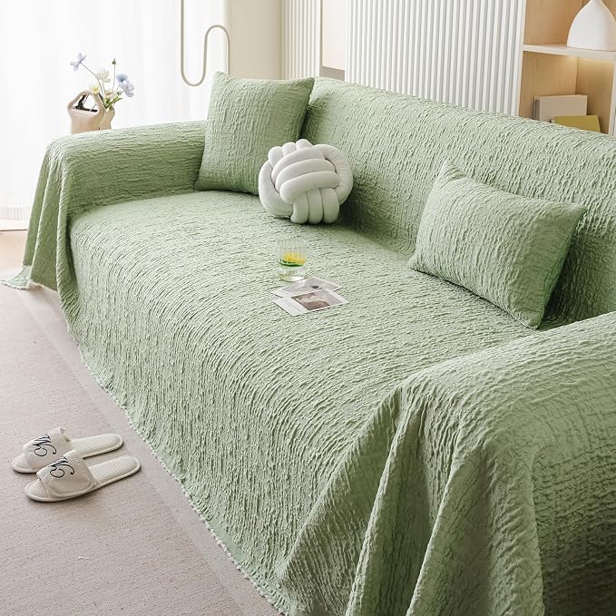 DREAMINGO Bubble Textured Cooling Sofa Cover, Ice Silk Breathable Couch Cover Blanket for Pet & Hot Sleepers, Washable Furniture Protector for 2 Cushion Couch, Sage Green, Large 71"x118" - Image 7