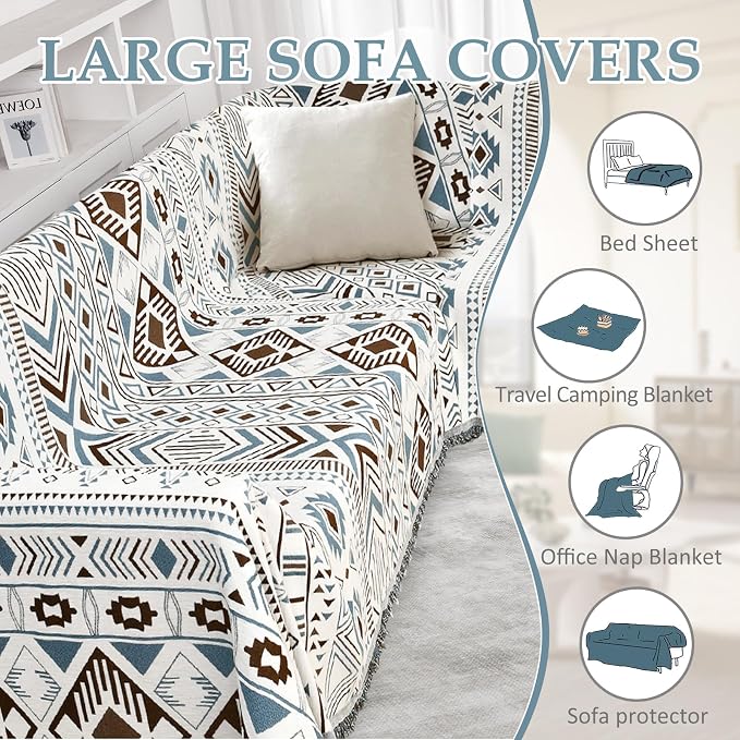 1OO% Waterproof Sectional Couch Covers for Dogs L Shaped Corner Sofa Cover Washable Chenille Sofa Slipcovers Blanket Modern Jacquard Pet Furniture Protector (91"x252", Boho Blue Brown) - Image 9