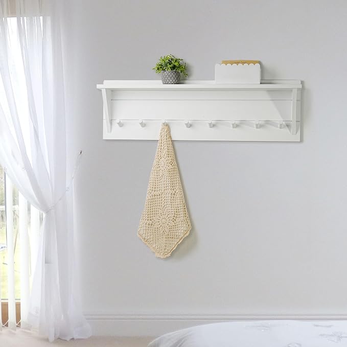 WEBI Coat Rack Wall Mount with Shelf,8 Peg Hooks,34" Long Entryway Wall Shelf with Hooks Underneath for Hanging Coats,Caps,Jacket,Clothes,White - Image 8