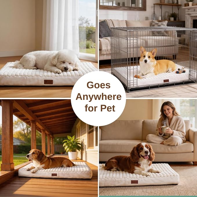 Orthopedic Dog Bed for Small Dogs,Firm Egg Crate Foam,Non-Slip Bottom,Beige | Soft Plush Surface,Removable Machine Washable Cover,Ideal for Crates & Small Spaces,Designed for Joint Support,23"x17"x3" - Image 10