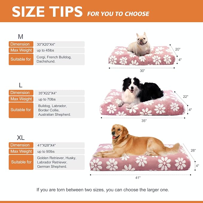 Cute Fluffy Dog Beds for Small Medium Dogs, 30"x 20", Pink Flower | Thick Dog Bed for Crate Kennel, Pet Bed with Removable Washable Cover, Anti-Slip Bottom - Image 7