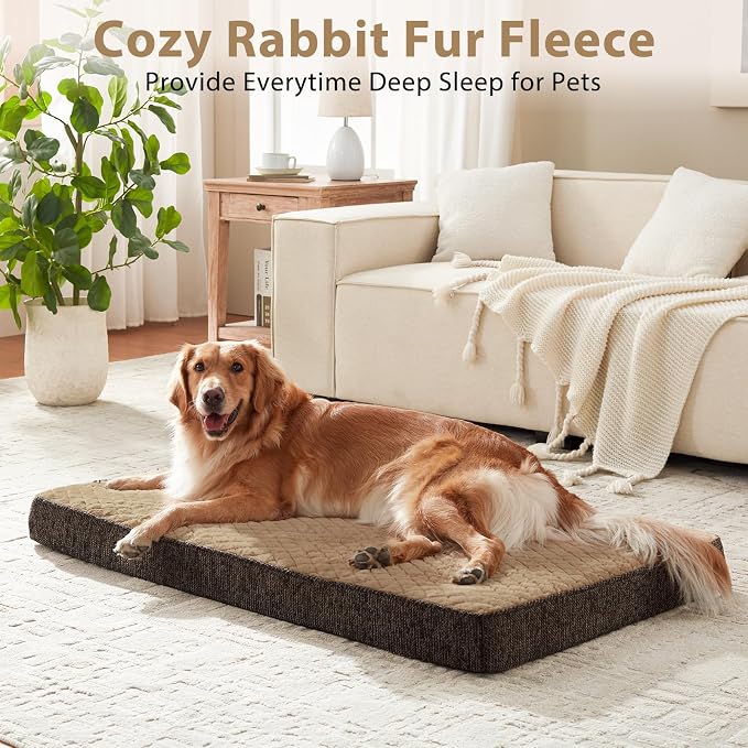 JOEJOY Orthopedic Dog Bed for Large Dogs, Washable Dog Crate Bed Large Sized with Removable Cover, Egg Memory Foam Big Pet Beds, Brown, 35"x22" - Image 9