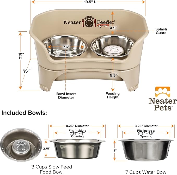 Neater Feeder - Express Model w/ Slow Feed Bowl - Mess-Proof Dog Bowls (M/L, Almond) Made in USA – Elevated, No Spill, Non-Tip, Non-Slip, Raised Stainless Steel Food/Water Pet Bowls Aid Digestion - Image 9