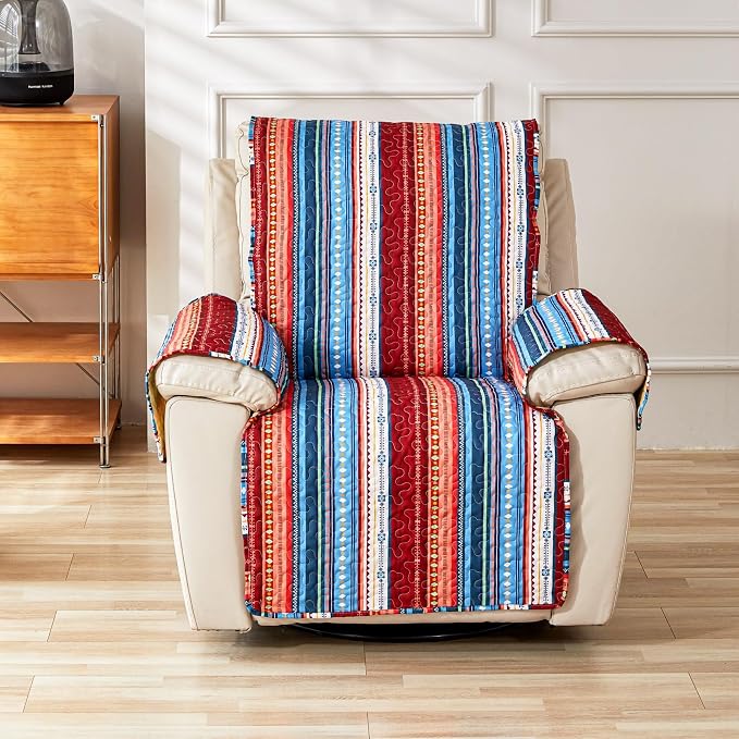 Cmfshape Skidproof Sofa Cover-Boho Sofa Slipcover with Elastic Straps-Easy Fit Slip Cover-Bohemian Washable Furniture Protector for Pets and Kids(Recliner,Blue) - Image 8