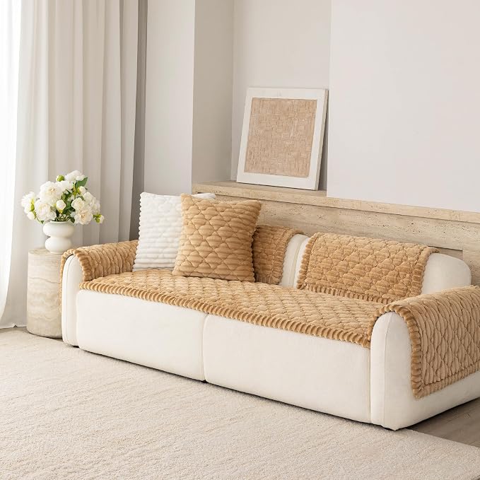 Luxury Fuzzy Pet Couch Cover for Dogs,Washable Sofa Cover, Non-Slip Sofa Protector for 3 Cushion Couch, Thick Plush Furniture Cover, Elegant Pet-Friendly Home Décor(Khaki,28"x94") - Image 7