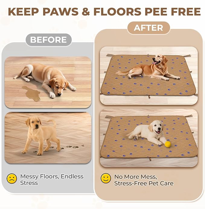 Fostanfly Washable Dog Pee Pads, Ultra-Absorbent, 36"x41"-2 Pack, Brown | Leak-Proof, Waterproof, Non-Slip, Large Reusable Pee Pads for Puppy Potty Training, Crate and Playpen with 8 Tie Straps - Image 9