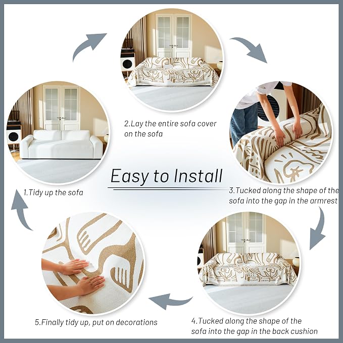 MYSKY HOME Couch Cover for Dogs, Washable Couch Covers, Sofa Covers for Sectional Sofa, Couch Cover 2 Cushion Sofa Dogs Furniture Protector, Chenille Sofa Covers for Pets, 71"x118", Abstract Khaki - Image 9