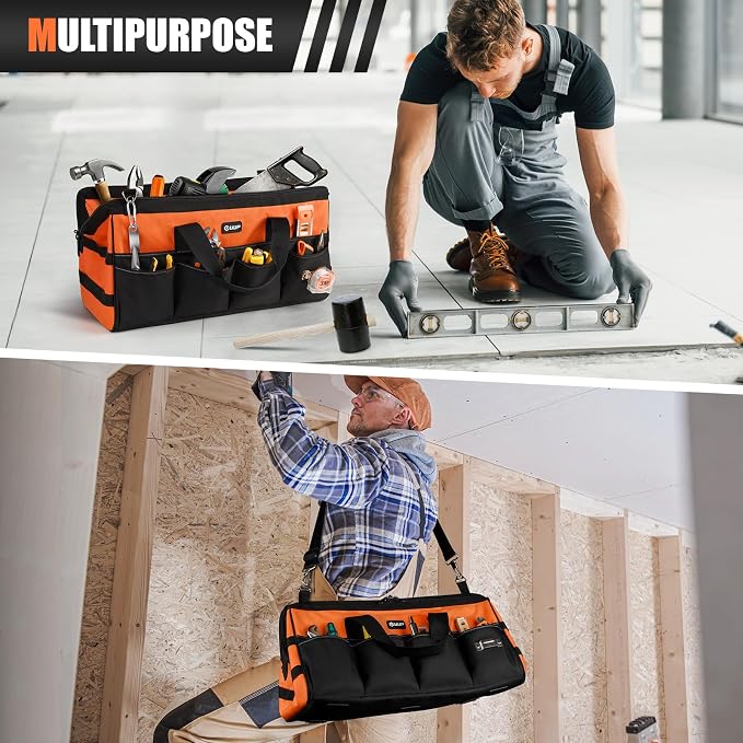 UUP Tool Bag ExtraLarge 20", Heavy Duty Spacious Tool Box Organizer, Orange | 16 Pockets & MOLLE. Detachable Strap & Handle. Non-slip Base, Metal Buckle. 30lb Holds Tools on Truck, Garage, Men Gift. - Image 7