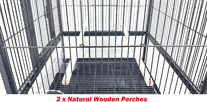 Elegant Sturdy Wrought Iron Bird Parrot Flight Cage Front Door Side Nesting Doors Acrylic Clear Bottom Prevent Food Spillage Storage Shelf Removable Rolling Stand Lockable Wheels - Image 9