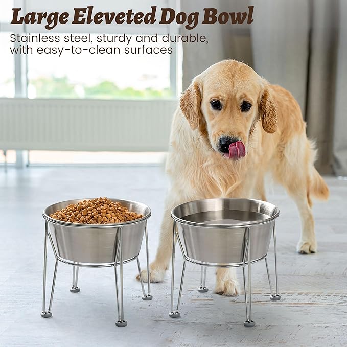 Elevated Dog Bowls for Large & Medium Dogs - Stainless Steel 64oz/8 Cup Raised Feeder with Non-Slip Base, Dual Food & Water Bowls 2-Pack - Image 6