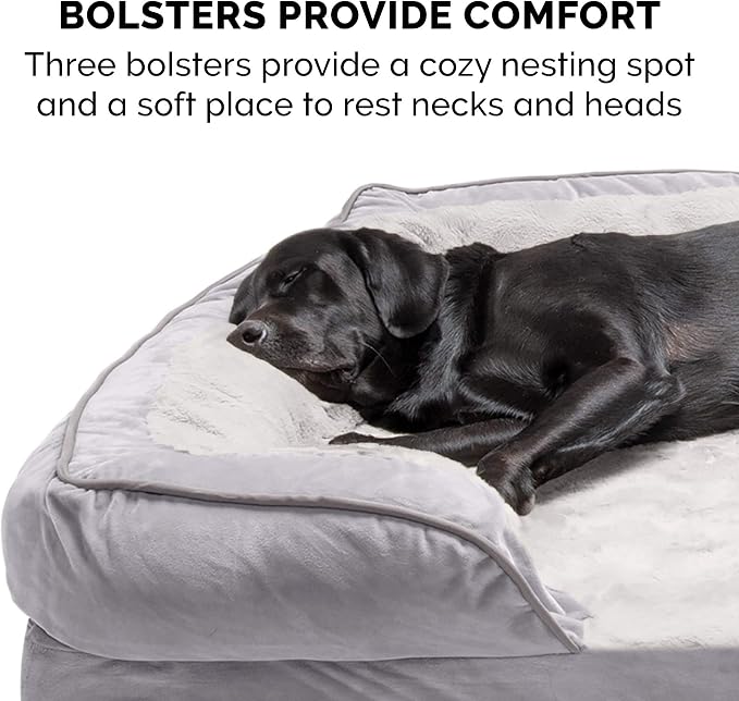 Furhaven Orthopedic Dog Bed for Large Dogs w/ Removable Bolsters & Washable Cover, For Dogs Up to 125 lbs - Plush & Velvet Waves Perfect Comfort Sofa - Granite Gray, Jumbo Plus/XXL - Image 11