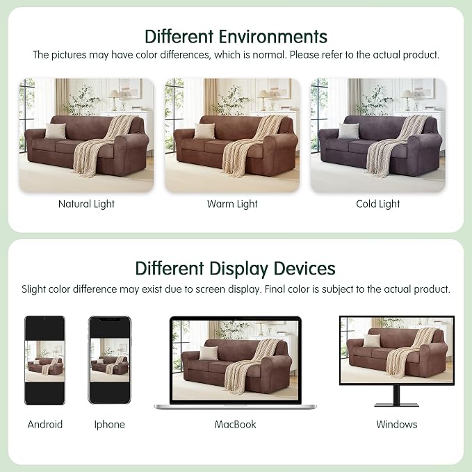 CHUN YI 4 Piece Velvet Couch Covers for 3 Cushion Couch, Water Resistant Non Slip Sofa Slipcover, High Stretch Thick Furniture Protector for Dogs Pets, Large, Brown - Image 9