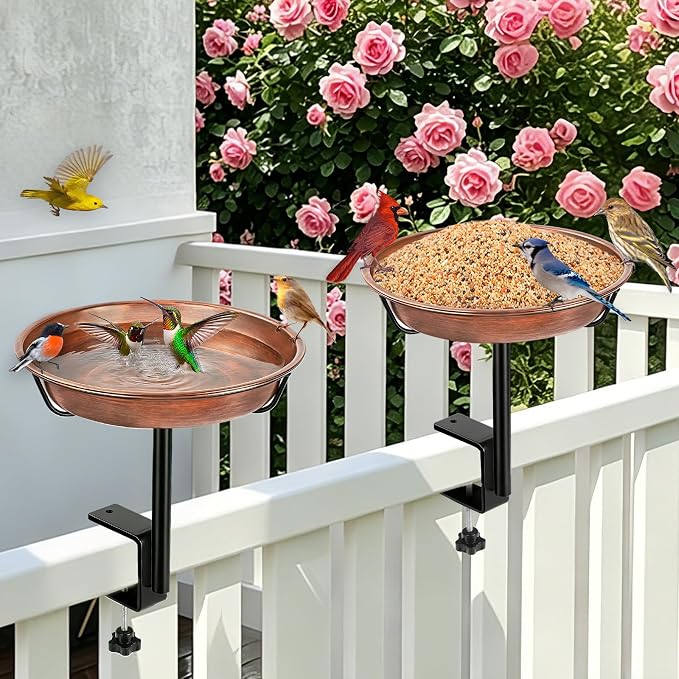 Gtongoko Deck Mounted Metal Bird Bath for Outside, 12 Inch Dia Weather-Resistant Birdbath Bowl for Balcony Fence Railing with Adjustable Clamp Outdoors - Image 8