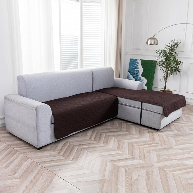 Genina 100% Waterproof Sectional Couch Covers for L Shaped Chaise Lounge Right, Anti-Slip Sectional Cover Furniture Protector Couch Cover for Dogs Pets, 1 Piece (Chocolate, Right Chaise Cover) - Image 7