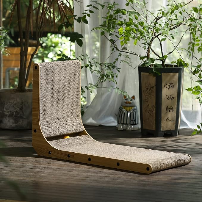 FUKUMARU Cat Scratcher, 26.8 Inch L Shaped Cat Scratch Pad for Indoor Cats | Vertical Cat Scratching Board with Ball Cat Toy, Cardboard Cat Scratcher for Wall Sofa Couch, Kitten Scratching Post, Large - Image 8
