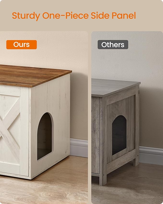 Feandrea Cat Litter Box Enclosure, Litter Box Furniture Hidden, Indoor Cat House, End Table, 27.6 x 19.7 x 19.7 Inches, Rustic White and Honey Brown UPCL022K02 - Image 6