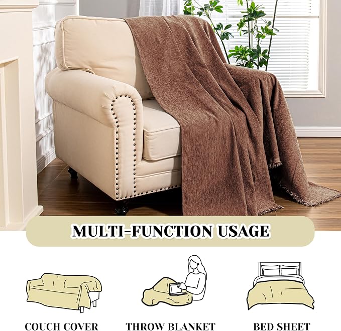 MEETSKY Sofa Covers Armchair Single Couch Cover for Dogs,Throw Couch Cover with Tassel Chair Recliner Futon Cover Washable 1 Cushion Couch Chenille Couch Protector, 71"x 91", Reddish Chocolate - Image 8