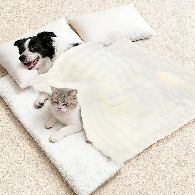 Dog Blankets Washable Pet Blanket - Fluffy Fuzzy Cat Puppy Blanket with Premium 300GSM 3D Fleece Bubble for Pet Kitten Doggy, Cream, 30x40IN - Image 7