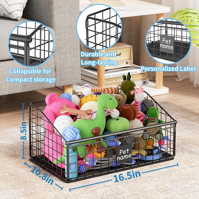 Kaiferty Indestructible Dog Toy basket, Medium Toy Box for Dogs,Pet Toy Bin Dog Metal Basket for Toys, Toy Storage Organizer, Toy Box for Living Room Area (Black) - Image 8