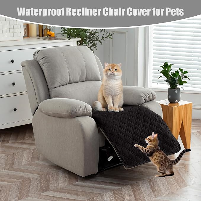 Genina Waterproof Recliner Chair Covers, Recliner Cover for Dog Pets Friendly, Washable Antislip Reclining Chair Cover Furniture Protector, Sofa Slipcover for Living Room(23.6inch/Black) - Image 7