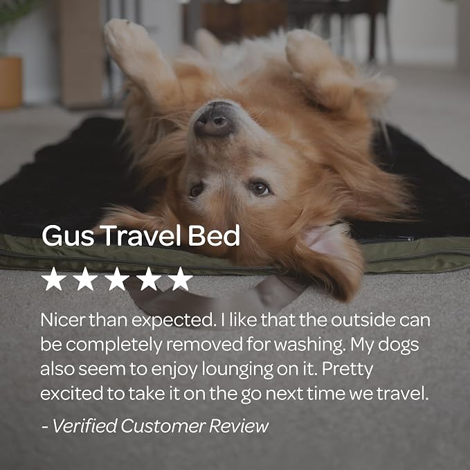 4 Cats & Dogs Gus Travel Bed – Portable Foldable Dog Bed & Pet Cushion Mat with Soft Faux Fur, Water-Resistant Nylon, Zippered Suitcase Design for Camping & Travel- Large (33.5″ x 47.25″), Army - Image 9