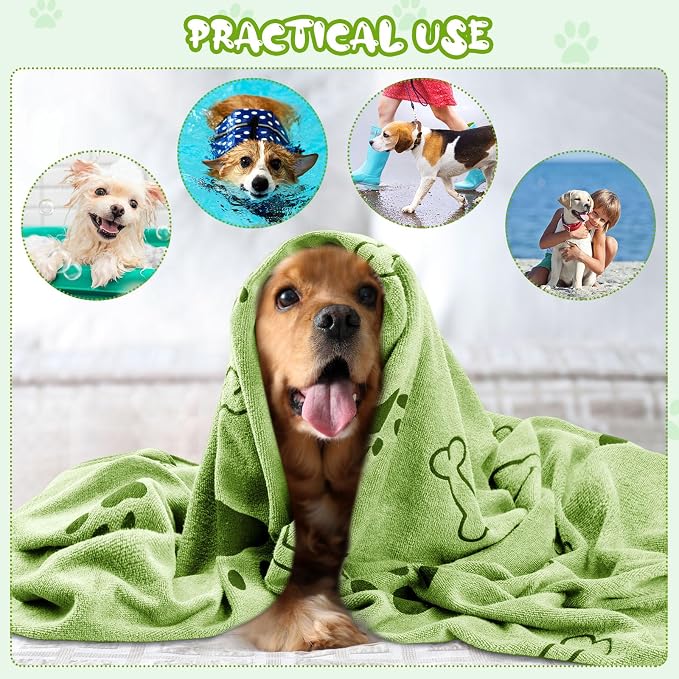 Tatuo 22 Pcs Dog Towels for Drying 20 x 40 Inch Pet Bath Towels Absorbent Microfiber Towel Quick Drying Puppy Bathing Supplies for Small Medium Large Dog Puppy Cat(Green,Bone Pattern) - Image 6