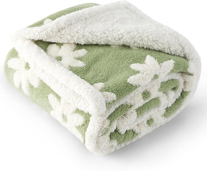 LE SURE Waterproof Dog Blankets for Large Dogs Cute Cozy 3D Jacquard,50x60 | Warm Soft Pet Blanket for Senior Dogs Aesthetic Gift, Washable Sherpa Throw, Reversible Couch Protector, Flower Garden Green - Image 8