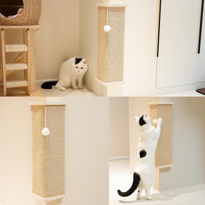 PETKARAY Sisal Corner Cat Scratcher, 22" Large Cat Wall Scratcher, Scratching Post for Indoor Cats, Wall Mounted Sisal Scratch Pad with Toy Ball - Image 7