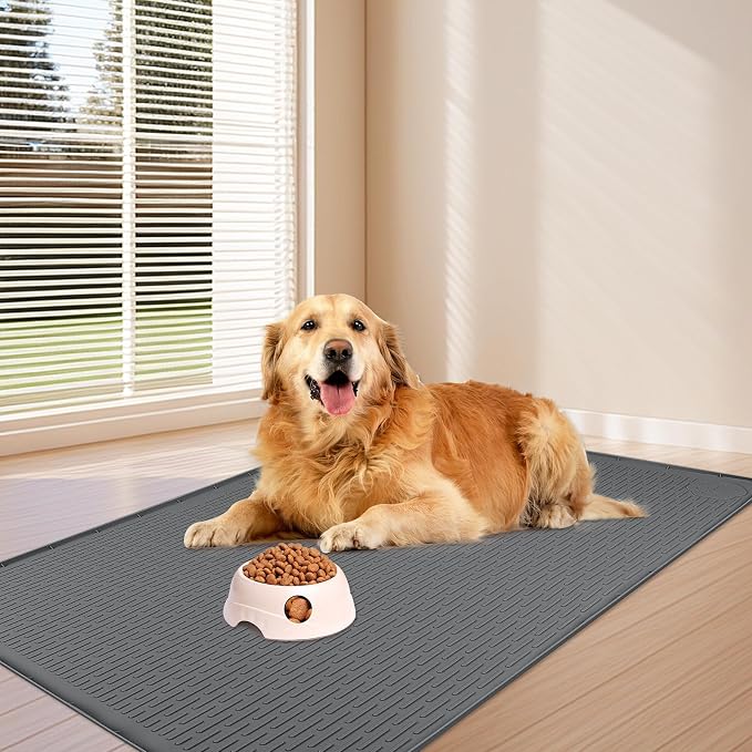 Dog Food Mat 70''x45'' Extra Large Dog Mat for Food and Water, Dark Grey | Silicone Dog Bowl Mat with Raised Edge, Waterproof Non-Slip Pet Feeding Mat for Floors, fit for Dog Cat Bowls - Image 6
