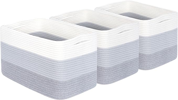 MINTWOOD Design 3-Pack Storage Baskets for Shelves, Playroom and Classroom, Book Basket, Decorative Storage Cube Bins, Woven Closet Organizers, Pantry and Shoe Organizer, 3-Tone Grey - Image 9