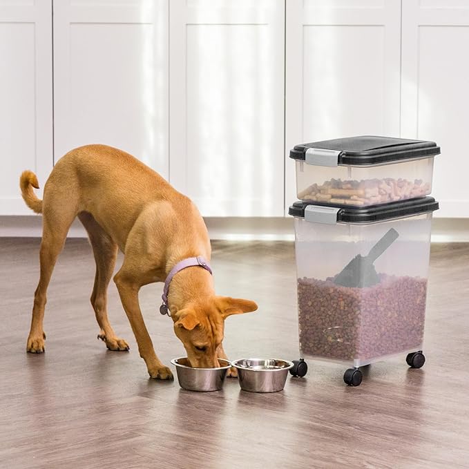 IRIS USA Dog Food Storage Container 30 lb + 11lb Airtight Combo, Stackable Pet Food Storage Bin with Wheels for Cat Dog Food, BPA Free, Made in USA, Black | Stackable Pet Food Plastic Storage Bins with Wheels for Cat and Dog Food, Made in USA - Image 9