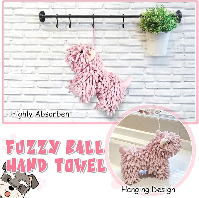 Tegeme 1 Pcs Chenille Dog Hand Towel Fuzzy Towel Absorbent Microfiber Soft for Bathroom Kitchen Washstand (Pink,Standing Dog) - Image 7