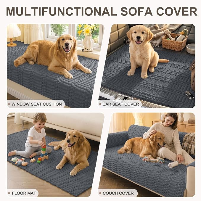 Smiry Waterproof Couch Covers for Dogs Washable, Non Slip Pet Sofa Cover | Plush Scratch Resistant Flannel Furniture Protector for Dogs, Dark Grey, 36" x 88" - Image 10