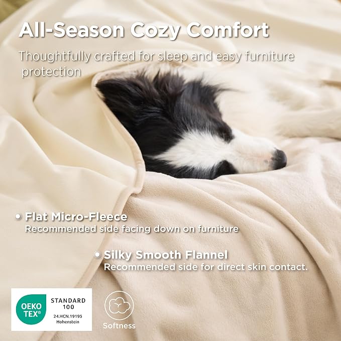 Bedsure Waterproof Blanket Soft Flannel Fleece Couch Cover,50x60 Cream | Dog Blankets for Large Senior Dogs,Washable Throw for Pet Cat Leakproof,Furniture Protector for Travel Camping - Image 7
