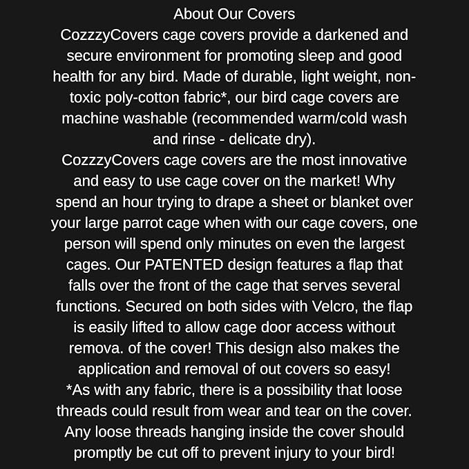 Cozzzy Bird Model 4032 DT Cage Cover, Black, 64" H | Poly-Cotton, Dome Top Bird Cages 38"–40" W x 30"–32" D, Extra Large Parrots, Sleep and Light Reduction - Image 6