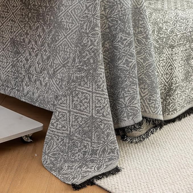 ROOMLIFE Couch Cover Black Boho Sofa Covers for 3 Cushion Couch Washable, Furniture Protector Sofa Couch Cover for Dogs, Soft Breathable Sofa Slipcover, Couch Throw Blankets with Tassels 71''X150'' - Image 9