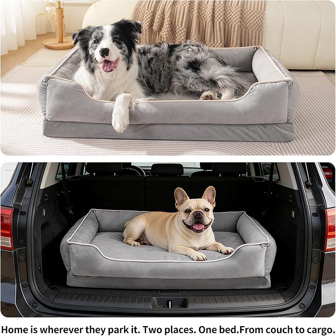 FAIRYPET Orthopedic Dog Bed for Medium to Large Dogs & Cats, Memory Foam Dog Bed with Washable Removable Cover, Top-Grade Dutch Velvet Fabric Pet Sofa Couch for Crate with Nonskid Bottom, Grey - Image 9