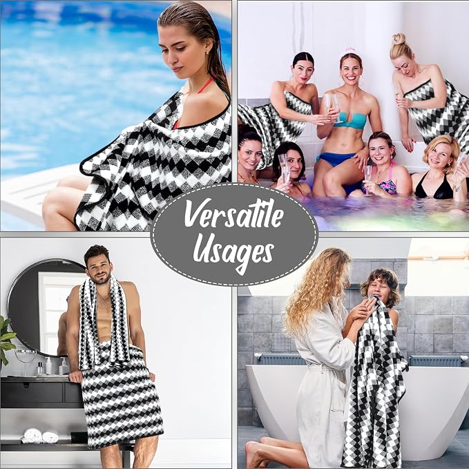 SmoothNovelty 16 Pack Microfiber Bath Towels Bulk 27'' x 60'' Oversized Size Bath Towel Highly Absorbent Extra Large Soft Drying for Beach Shower Summer Salon Sport Gym Party (Grid,Black) - Image 7