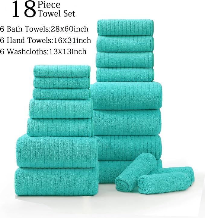 18 Piece Family Bath Towel Set Include 6 Bath Towels,6 Hand Towels and 6 Washcloths Soft Bathroom Towel with Hanging Loops,Highly Absorbent Quick Dry Towels Set for Bathroom,Hotel and Spa- Dark Cyan - Image 7