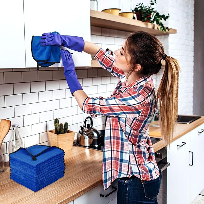 Tallew 40 Pcs Blue Microfiber Towels: 16"x16" Microfiber Drying Towels Bulk Micro Fiber Car Cleaning Cloth for Cars Drying Washing Polishing Cleaning Household Supplies - Image 7