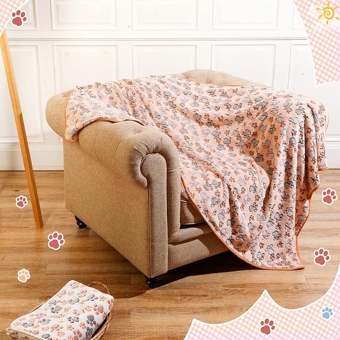 Tatuo 4 Pack Fleece Dog Blankets for Puppy Cats Multi-Size Sleep Mat for Pet Guinea Pig Soft Washable Warm Crate Bed Puppy Teething Toys Print Pattern Blanket Indoor(Mixed Color,40 x 63 Inch,Paw) - Image 7