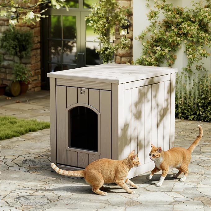 Cat Litter Box Enclosure, Multi-Functional Hidden Litter Box Furniture & Indoor Outdoor Cat House with Side Table Design, Openable Front Door & Raised Floor, Easy to Clean & Assemble, Grey - Image 9