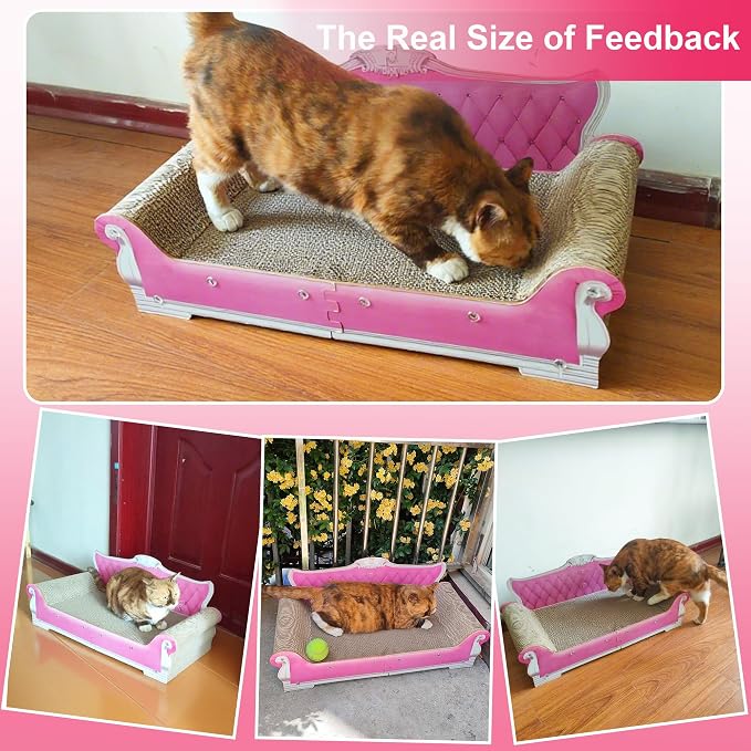 COOZMENT Scratching Sofa, Couch Shaped Thick Scratching Cardboard, Lounge Bed for Indoor Rest&Play, Sofa Scratcher Pad (Pink, 27.6" L X 12.4" W X 11.8" H) - Image 6